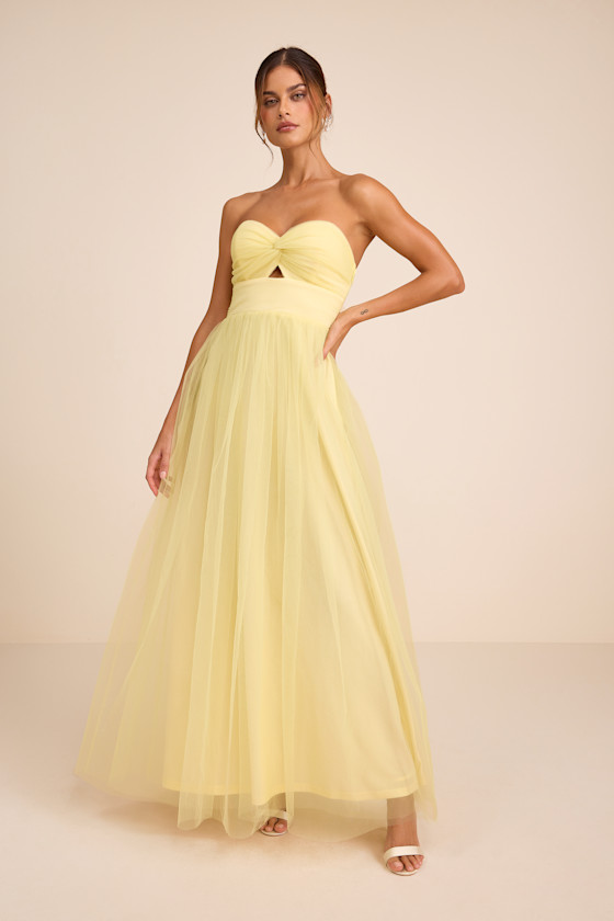Lyssa Pale Yellow Tulle Strapless Cutout Maxi Dress 1