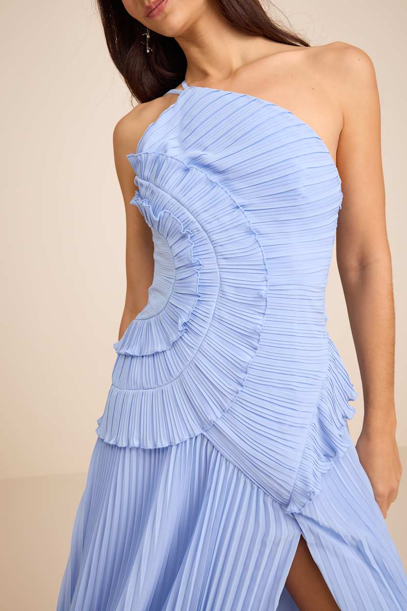 la lune asymmetrical gathered maxi dress powder blue La Lune Lace Back Maxi Dress | Powder Blue | Dresses