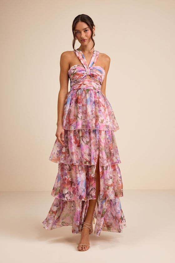 Pnk Multi Floral Gown Organza Gown Floral Tiered Organza Gown Lulus — free download