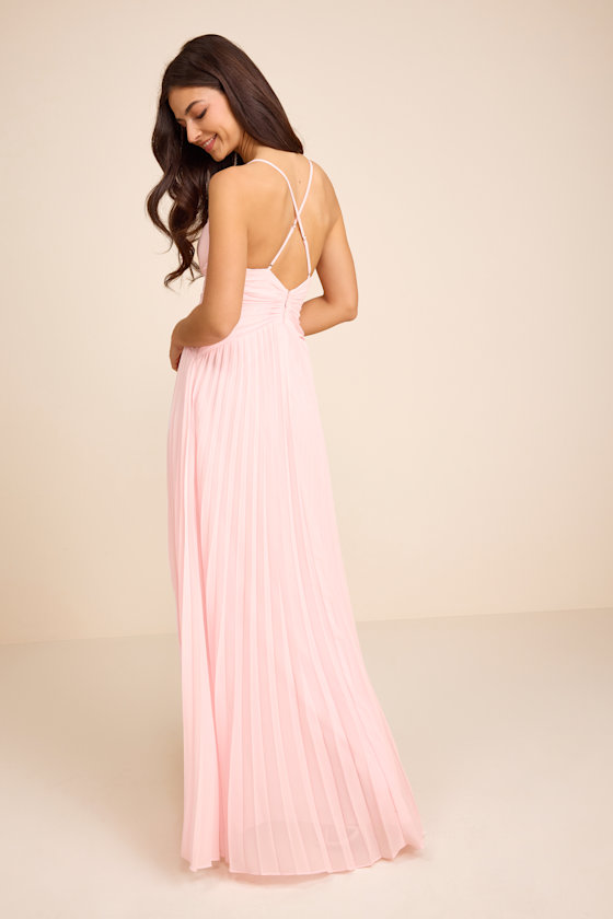 Light Pink Pleated Dress - Surplice Pleated Dress - Chiffon Maxi - Image 3