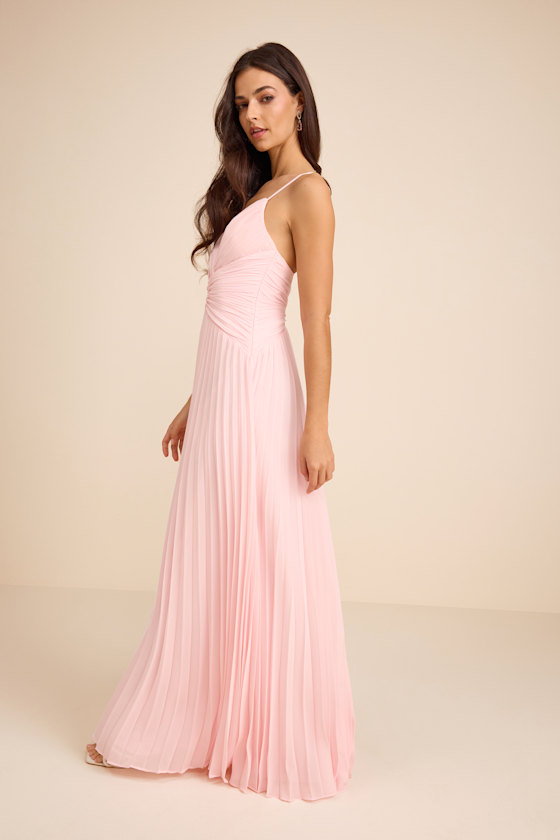 Light Pink Pleated Dress - Surplice Pleated Dress - Chiffon Maxi - Image 4