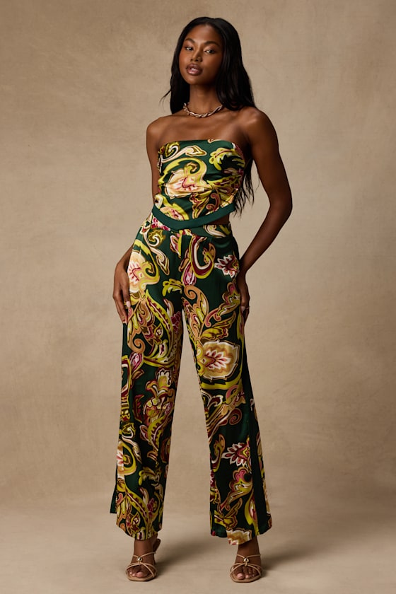 Marissa Green Boho Satin Tie-Back Two-Piece Jumpsuit 1