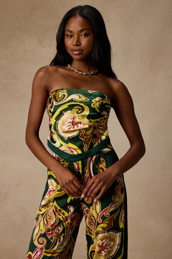 Marissa Green Boho Satin Tie-Back Two-Piece Jumpsuit 2