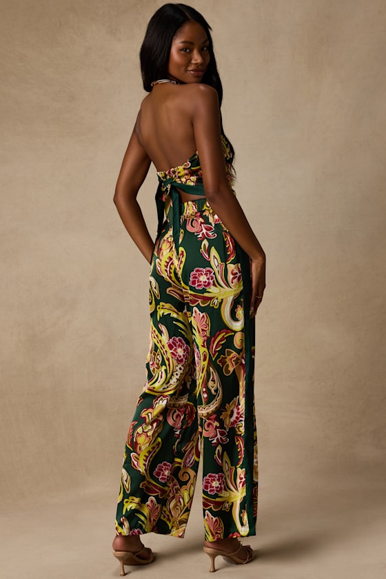 Marissa Green Boho Satin Tie-Back Two-Piece Jumpsuit - thumbnail 3