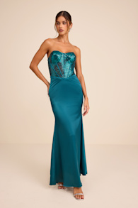 Ria Emerald Sequin Strapless Mermaid Maxi Dress 1