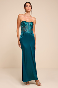Ria Emerald Sequin Strapless Mermaid Maxi Dress 2