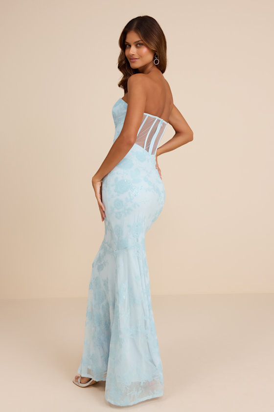Light Blue Prom Dress - Sequin Prom Dress - Strapless Prom Dress - Image 3