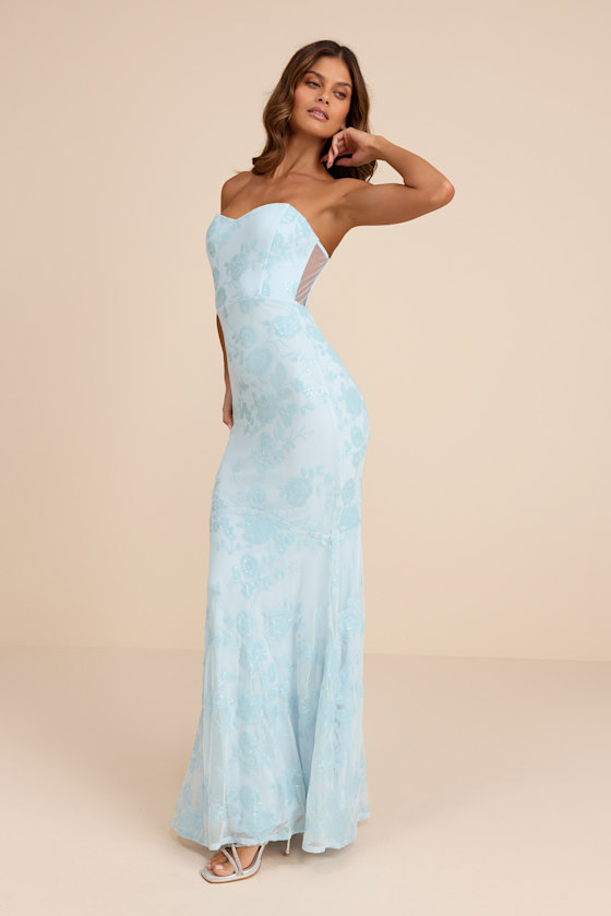 Light Blue Prom Dress - Sequin Prom Dress - Strapless Prom Dress - Image 4