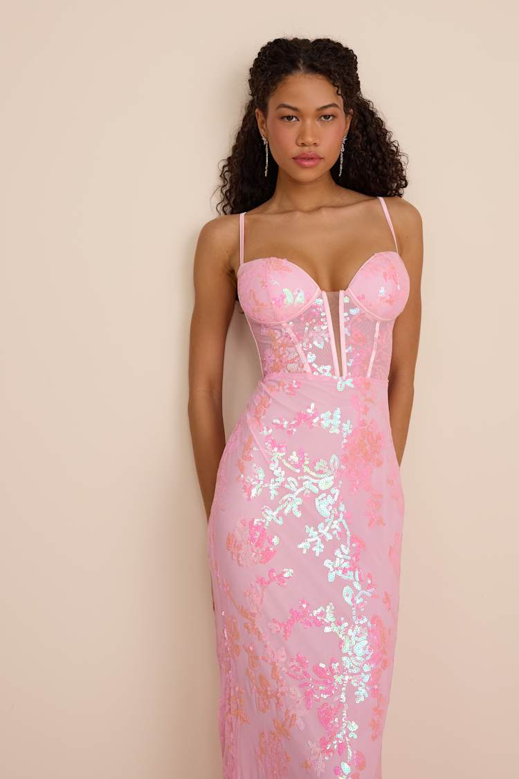 Pink Sequin Maxi Dress - Bustier Maxi Dress - Mermaid Maxi Dress - Lulus