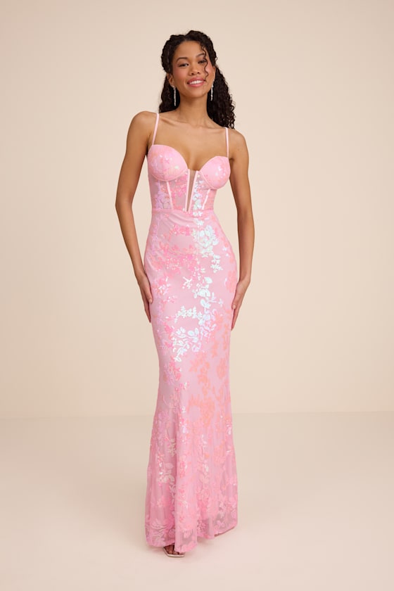 Livy Pink Sequin Bustier Mermaid Maxi Dress 2