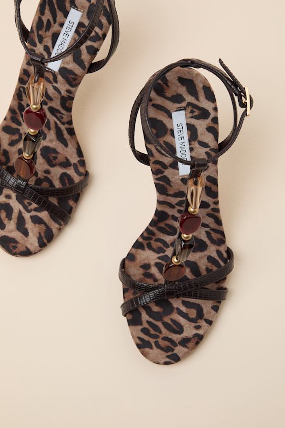 Frenzi Leopard Beaded Ankle Strap High Heel Sandals - thumbnail 4