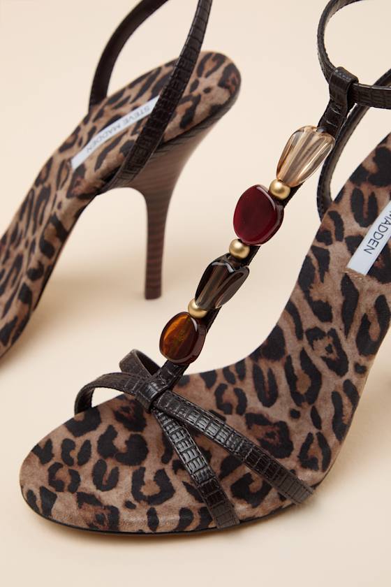 Frenzi Leopard Beaded Ankle Strap High Heel Sandals - thumbnail 5