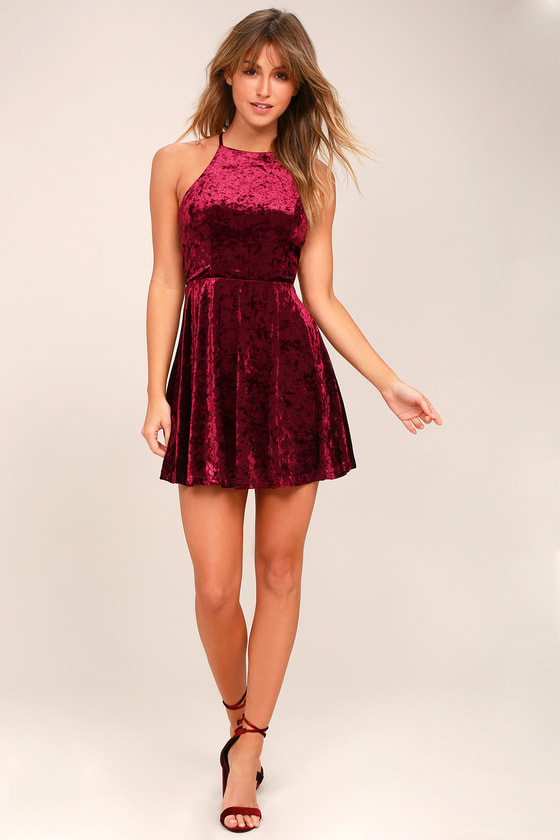 burgundy velvet skater dress