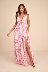 Heavenly Hues Pink Floral Floral Maxi Dress 1