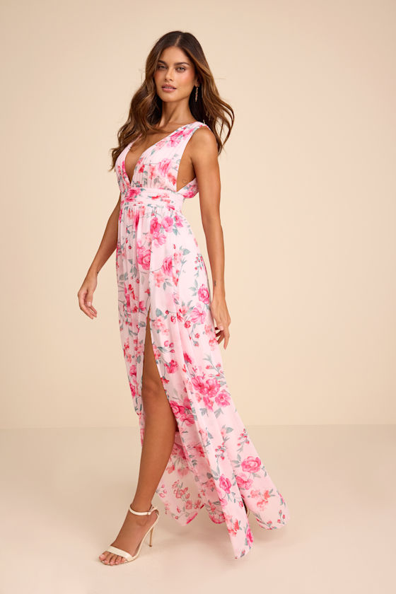Pink Floral Dress - Maxi Dress - Sleeveless Dress - V-Neck Dress - Image 7