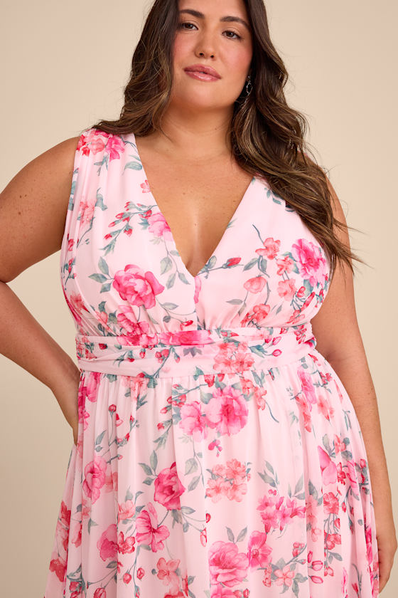 Pink Floral Dress - Maxi Dress - Sleeveless Dress - V-Neck Dress - Image 3