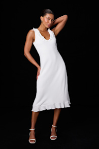 Renea White Ruffled Sleeveless Midi Dress 2