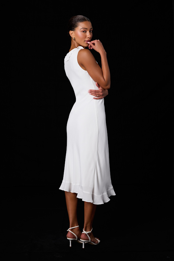 Renea White Ruffled Sleeveless Midi Dress - thumbnail 3