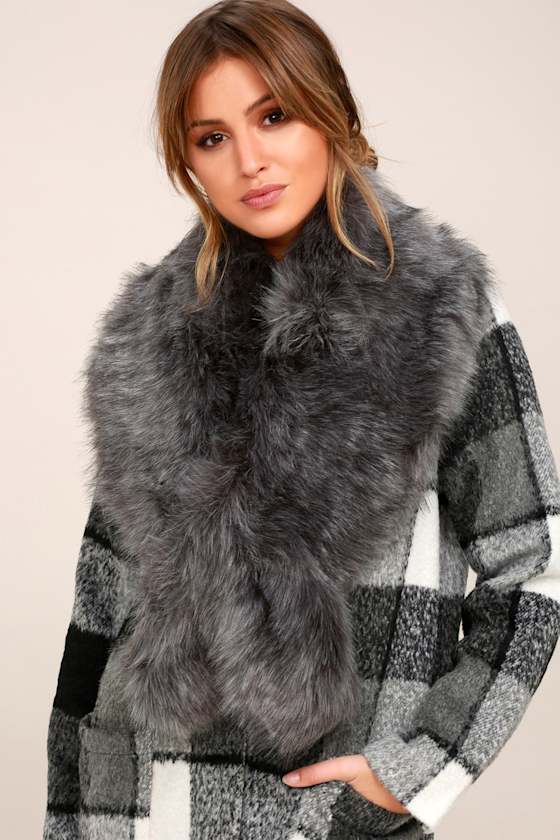 Faux-Ever Dark Grey Faux Fur Stole 2
