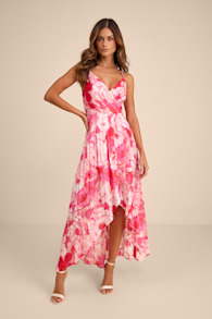 An Enchanting Dream Pink Multi Print High-Low Maxi Dress 1