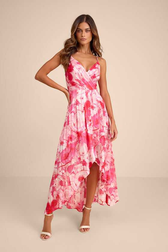 An Enchanting Dream Pink Multi Print High-Low Maxi Dress 1