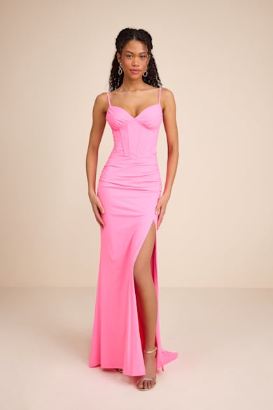 chinese dress ladies A Line Sweetheart Chiffon Tiered Slit Pink Prom Dresses Custom Color / US12 main image 1