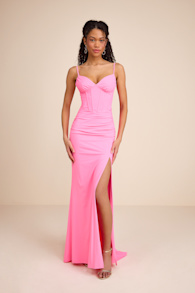Magena Hot Pink Jersey Knit Bustier Maxi Dress 1