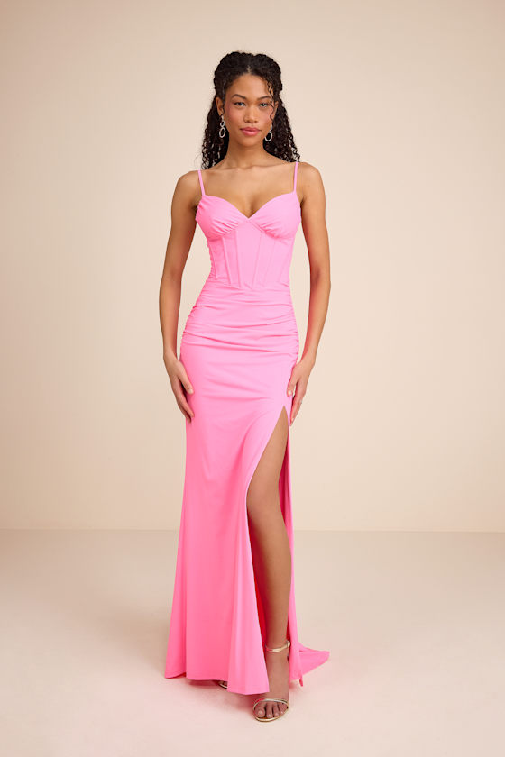 Magena Hot Pink Jersey Knit Bustier Maxi Dress 1