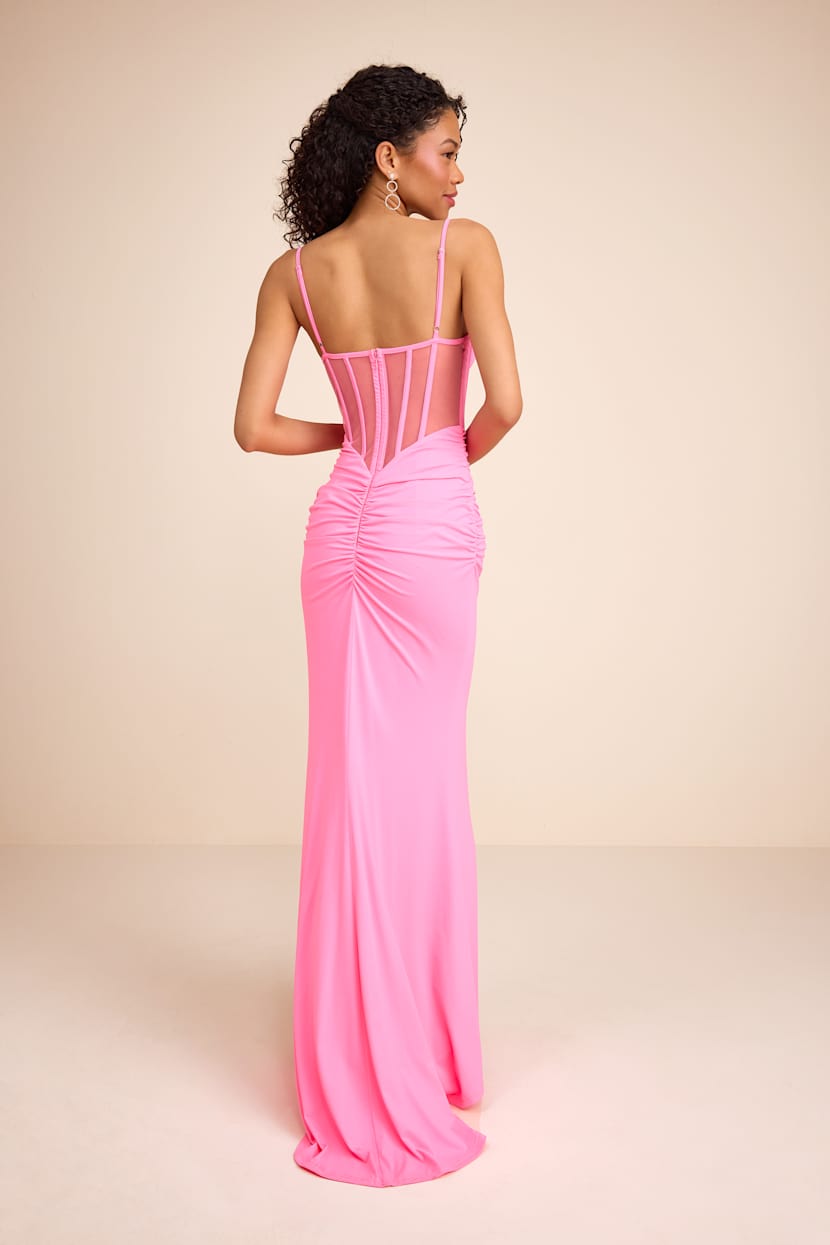 pink jersey knit dress Magena Hot Pink Jersey Knit Bustier Maxi Dress