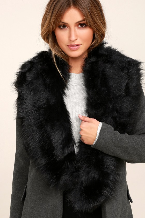 Faux-Ever Black Faux Fur Stole