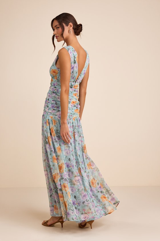 Melisandre Light Blue Floral Drop Waist Maxi Dress - thumbnail 4