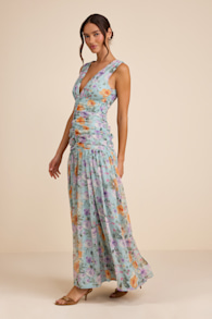 Melisandre Light Blue Floral Drop Waist Maxi Dress 4