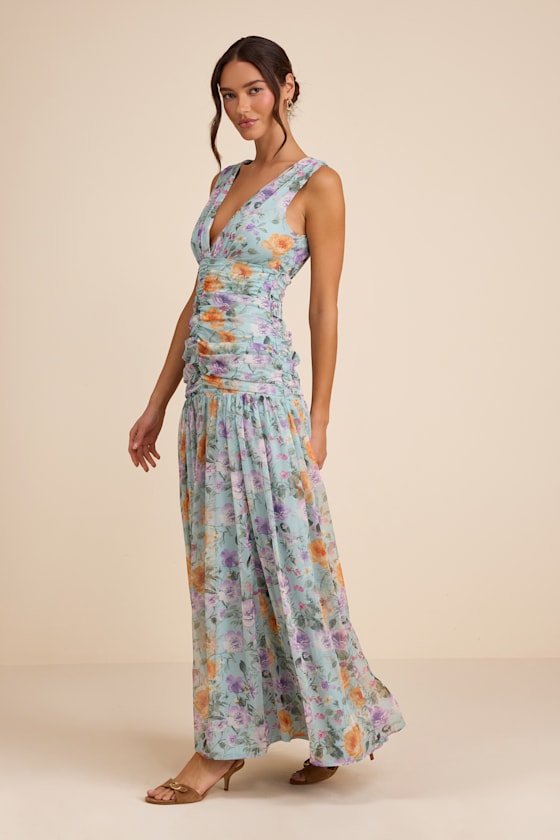 Melisandre Light Blue Floral Drop Waist Maxi Dress 4