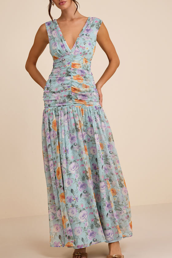 Melisandre Light Blue Floral Drop Waist Maxi Dress - thumbnail 5