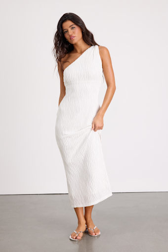 Aristea White Textured One-Shoulder Midi Dress 1