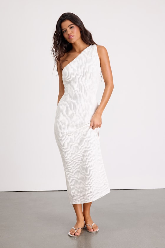 Aristea White Textured One-Shoulder Midi Dress 1