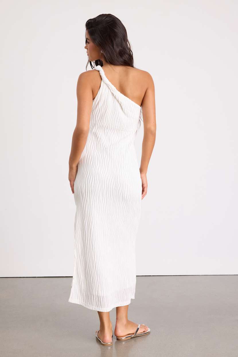 plus white one shoulder pleated detail midi dress And Now This Trendy Plus Size One-Shoulder Midi Dress - White