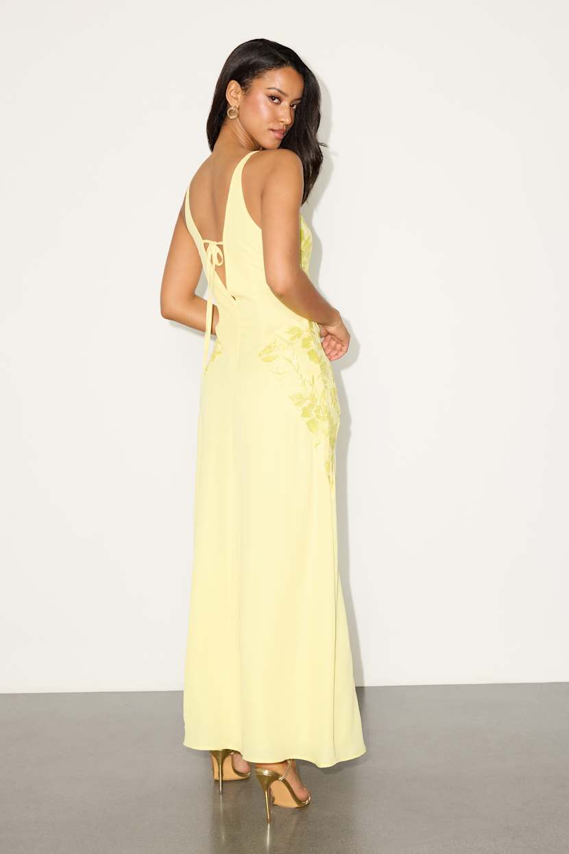 Light Yellow Embroidered Dress - Maxi Dress - Tie-Back Maxi Dress - Lulus