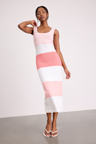 Easily Gorgeous Ivory and Pink Striped Midi Sweater Dress 1