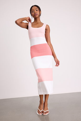 Easily Gorgeous Ivory and Pink Striped Midi Sweater Dress 1