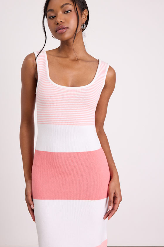 Easily Gorgeous Ivory and Pink Striped Midi Sweater Dress 2