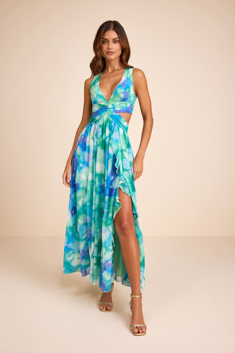 slim fit dress slacks Ordinia Gown in Blue Ibiza Night Teal main image 1