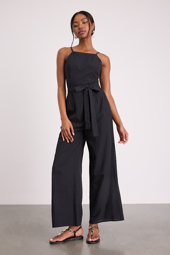 Messina Black Striped Wide-Leg Jumpsuit 1