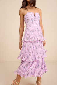 Hadelyn Lavender Floral Pleated Tiered Midi Dress 2