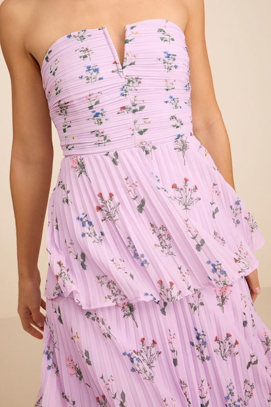 Lavender Floral Dress - Pleated Floral Dress - Tiered Midi Dress - Image 5