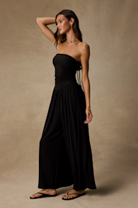 Halloran Black Pointelle Strapless Wide-Leg Jumpsuit 1