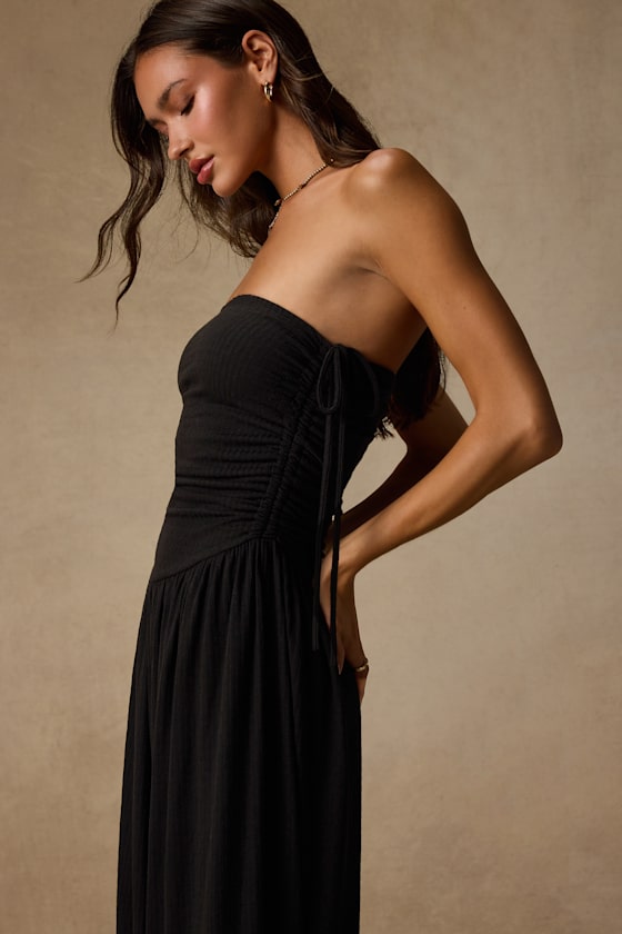 Halloran Black Pointelle Strapless Wide-Leg Jumpsuit - thumbnail 5