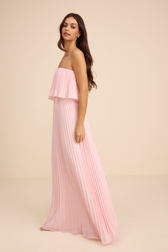Arietta Light Pink Pleated Strapless Maxi Dress - thumbnail 4