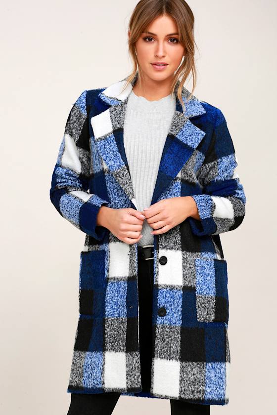 blue plaid wool coat