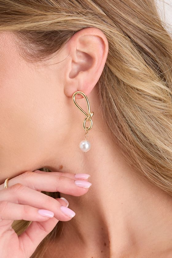 Haylis Gold Knotted Pearl Drop Earrings 3